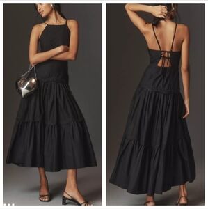 Anthropologie Maeve Black Tiered Halter Maxi Dress